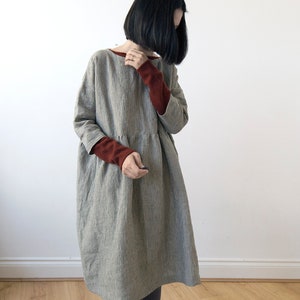 Gray Glen Check Linen Dress, Spring Summer Autumn Winter Linen Dress, Basic Smock Dress, Ready to Ship - Etsy Gray Glen Check Linen Dress, Spring Summer Autumn Winter Linen Dress, Basic Smock Dress, Ready to Ship - Etsy