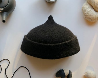 Black woolen hat, handmade winter hat