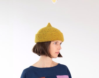 Mustard yellow wool hat, handmade winter hat