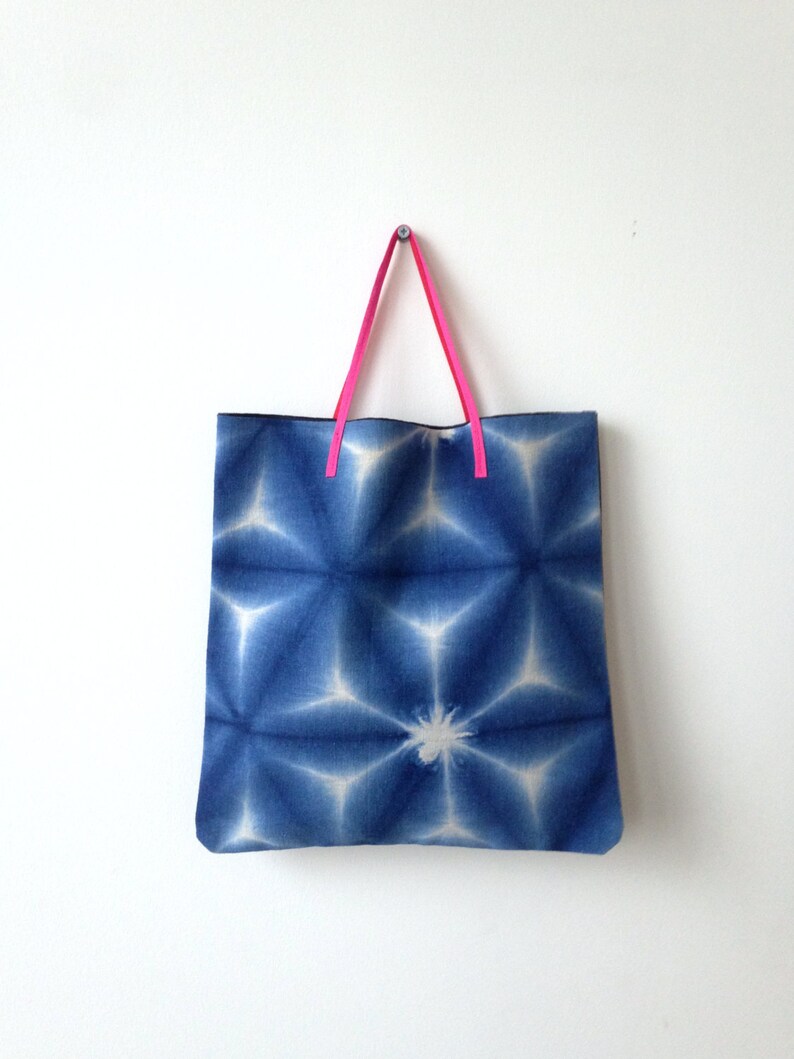 Handmade geometric pattern Japanese vintage fabric bag Shibori dye canvas bag Small cotton bag