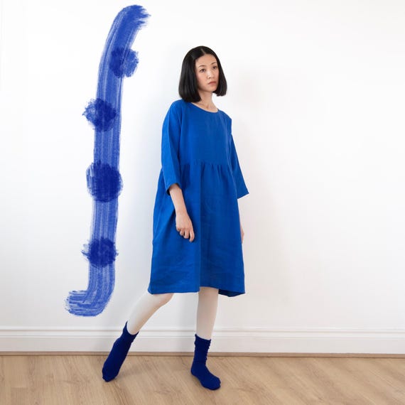 French Blue Linen Dress, Knee Length, Spring Summer Autumn Winter Linen Dress, Drop Shoulder Basic Dress, Ready to Ship - Etsy French Blue Linen Dress, Knee Length, Spring Summer Autumn Winter Linen Dress, Drop Shoulder Basic Dress, Ready to Ship - Etsy