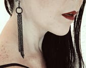 Black Chain Long Tassel Earrings - Steampunk Gothic Goth Punk Bohemian Gypsy Rocker Rock n Roll Heavy Metal