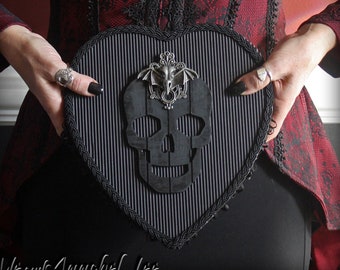 Heart Shaped Box | Black Goth Valentine Chocolate Box | Gothic Anniversary Gift | Anti Valentine's Day | Skull and Raven Skull w/ Bat Wings