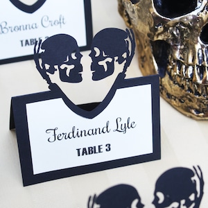 Place Card Template | Tented Skeleton Heart Couple | Halloween Wedding Escort Card, Skull Seating Card, Gothic Name Card | Cricut Silhouette