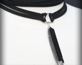 Raw Black Agate Stone - Black Suede Velvet Cord - Gothic Punk Choker Necklace - Healing, Protection, Strength, Good Fortune, & more!