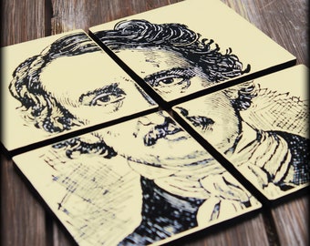 Edgar Allan Poe Tile Drink Coasters Puzzle | Gothic Literature | Classic Horror | Goth Home Decor |