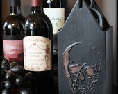 Skull Wine Caddy | Wooden Vino Box | Gothic | Halloween | Goth Home Decor | Macabre | Curiosity | Black and Copper | Hostess Gift