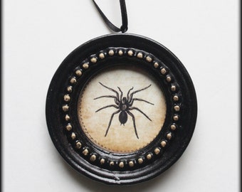 Gothic Christmas Ornament | Spider | Arachnid | Hexmas Curiosity | Goth Xmas Decorations | Halloween | Creepy Holiday | Framed Vintage Image
