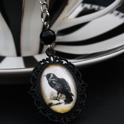 Black Raven Cameo Tea Ball Infuser | Edgar Allan Poe | The Crow | Nevermore | Halloween Gothic Goth | Tea Accessory for Loose Leaf Tea