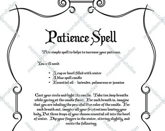 Patience Spell Image | Witches' Dinner Party | Digital Clipart | Instant Download Clip Art | Halloween Decor | Wiccan Pagan Spell Napkins