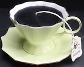Chartreuse Victorian Gothic Black Tea Cup Candle | Cup & Saucer | Pear Vanilla Scented | Poison Skull Tea Tag | Goth Home Decor | Spring