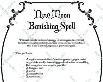 New Moon Banishing Spell Image | Witches' Dinner Party | Digital | Instant Download | Halloween Decor | Wiccan | Pagan | Magic Spell Napkins