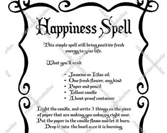 Witches&#39; Happiness Spell Image | Digital Clipart | Instant Download | Halloween Decor | Gothic | Pagan | Spell Napkins for Dinner Party