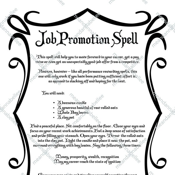 NEW Witches' Job Promotion Spell Image | Digital Clipart | Instant Download | Halloween Decor | Pagan Dinner Party | Wiccan Spell Napkins