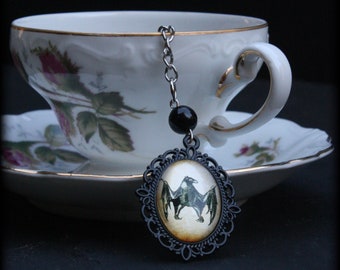 Black Bat Cameo Tea Ball Infuser | Curiosity | Victorian Gothic Halloween | Vampire | Steampunk | Tea Party | Loose Leaf Tea | Single Cup