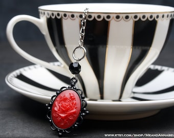 Red Rose Gothic Tea Ball Infuser | Loose Leaf Tea Accessory | Victorian Vampire Tea Party | Victorian Goth | Valentine Gift | Wedding Favor