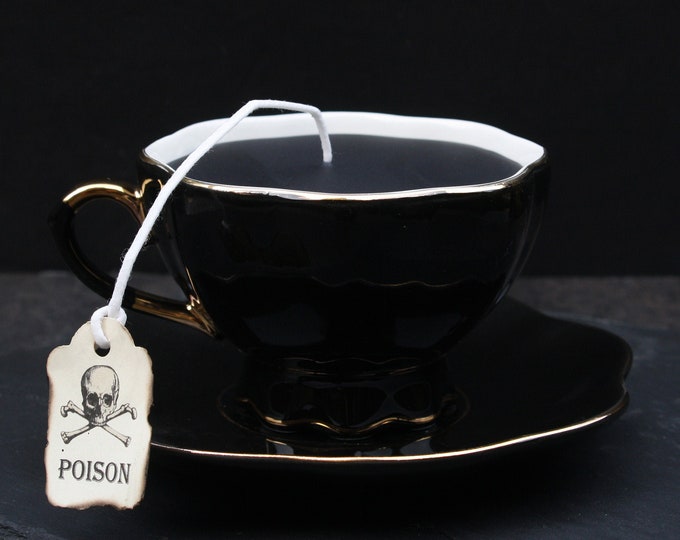 Victorian Gothic Tea Cup Candle Black With Gold Accent Cup & Etsy