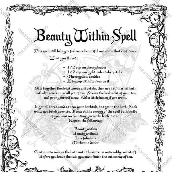 Witches' Beauty Within Spell Image | Digital Clipart | Instant Download | Halloween Decor | Pagan Dinner Party | Wiccan Spell Napkins