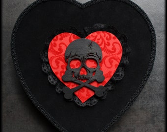 Heart Shaped Box | Black Red Velvet Goth Valentine Chocolate Box | Gothic Anniversary Gift | Anti Valentine's Day | Skull and Crossbones