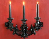 Victorian Gothic Wall Sconce Candle Holder | Vintage Syroco | Goth Glam | Home Decor | Black Baroque Three Arm Candlestick | Vampire Boudoir