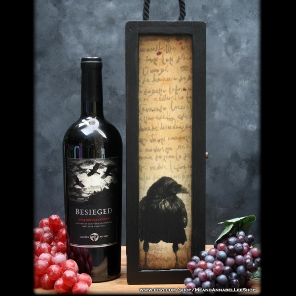 Wine Box | The Raven | The Crow | Black Vino Bottle Holder | Edgar Allan Poe | Classic Horror | Halloween | Goth Home Decor | Gothic Gift