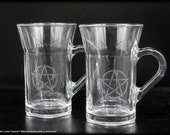Pentagram Etched Glass Mugs | Witches' Hot Toddy Glassware Set | Irish Coffee | Witchcraft | Pagan | Wiccan | White Magick | Halloween Party