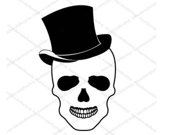Skull with Top Hat Image Digital Download Clipart - Gothic Groom | Halloween Wedding | Rock n Roll | Day of the Dead | Male Skull | Cricut