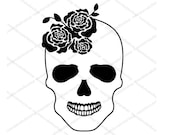 Skull and Roses Image Digital Download Clipart - Gothic Bride | Halloween Wedding | Rock n Roll | Day of the Dead | Female Skull | Cricut