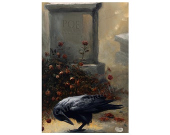 Edgar Allan Poe Grave | Digital Art Print | Gothic Painting | Instant Download | Haunting Image | Quoth the Raven Nevermore | Halloween