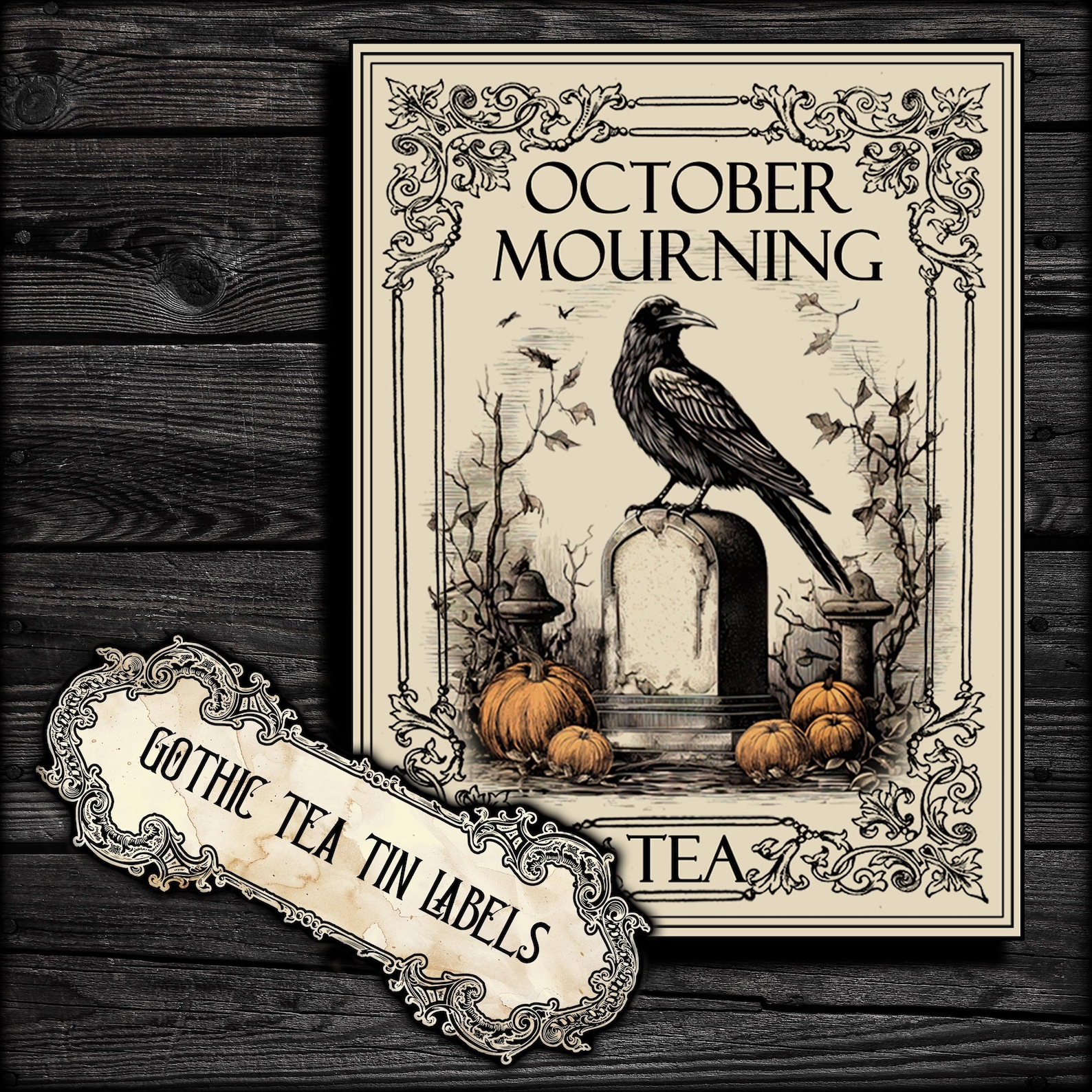 Halloween Tea Tin Label Image, Instant Download, October Mourning Tea ...