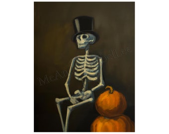 Victorian Gentleman Skeleton Digital Art Print | Halloween Portrait | Instant Download | Fall Pumpkin | Autumn Artwork | October Painting