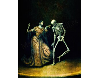 Dancing Skeleton Couple Digital Art Print | Danse Macabre | Gothic Painting | Instant Download | Dark Romance Image | Stage Performance