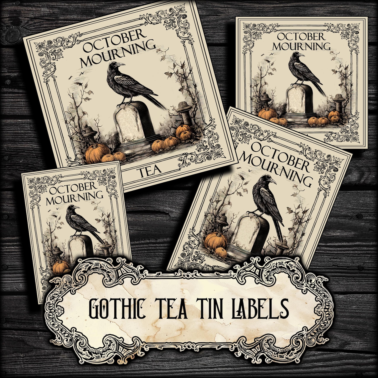 Halloween Tea Tin Label Image, Instant Download, October Mourning Tea ...