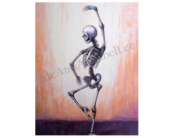 Skeleton Dance Pose Digital Art Print | Instant Download | Gothic Painting | Haunting Image | Artwork | Wall Art | Strike a Pose