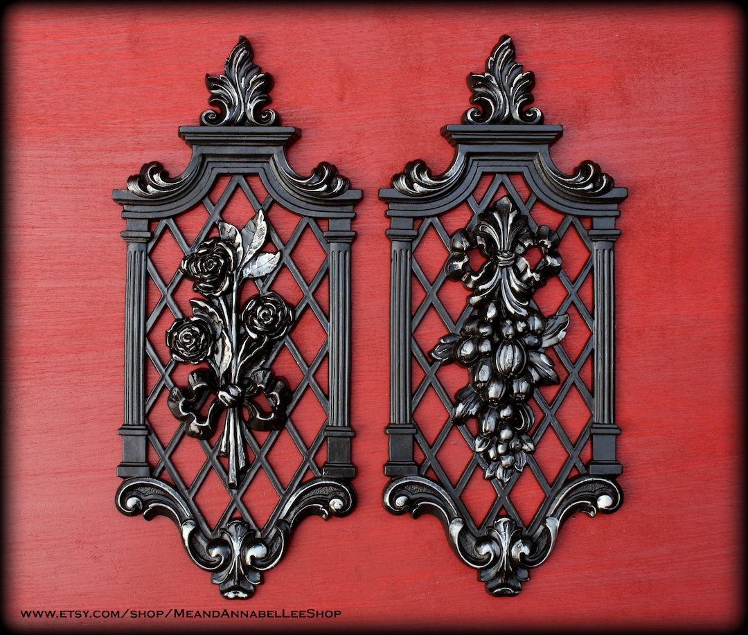 Victorian Gothic Wall Plaques Pair of Ornate Baroque Wall Hangings 4