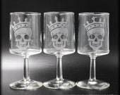 Skull King Etched Aperitif Glasses | Set of 3 After Dinner Goth Glassware | Gothic Royalty | Bar Ware | Etching | Halloween | Crowned Skulls