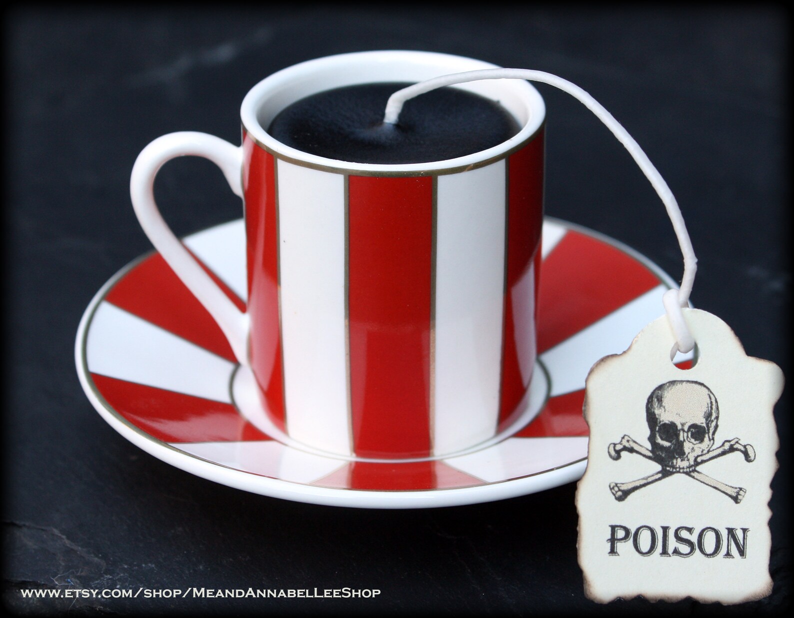 Red and White Stripe Gothic Espresso Cup Candle Cup & Saucer Etsy
