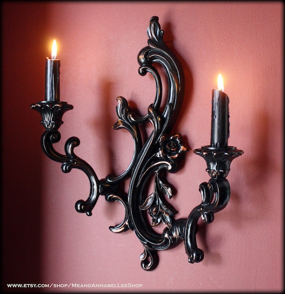 Victorian Gothic Wall Sconce Double Candle Holder Vintage Dart Ind Black  Metallic Ruby Goth Home Decor Ornate Baroque Candlesticks -  Canada