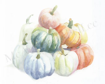 Heirloom Pumpkin Digital Art Print | Instant Download | Watercolor Painting | Autumn Image | Fall Harvest Artwork | Wall Art | Halloween