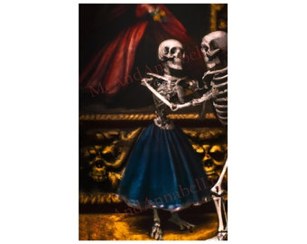 Danse Macabre Digital Art Print | Skeleton Couple Ballroom Dancing | Gothic Painting | Instant Download | Dark Romance Image | Death