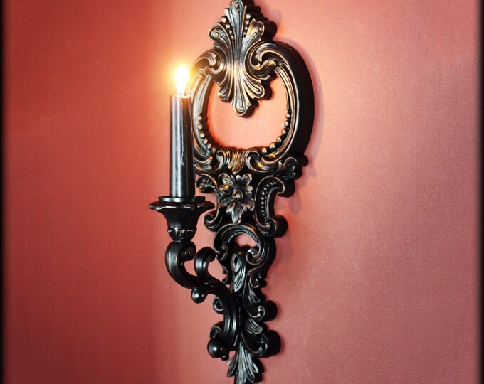Set Of 2 Wooden Wall Black Sconce Candle Holder For Pillar & LED Candles, Modern Wall-Mount Candleholders