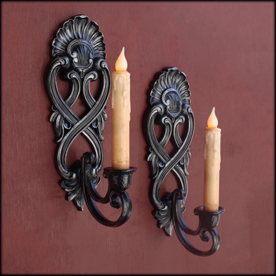 Victorian Gothic Wall Sconce Candle Holders | Vintage | Black & Silver ...