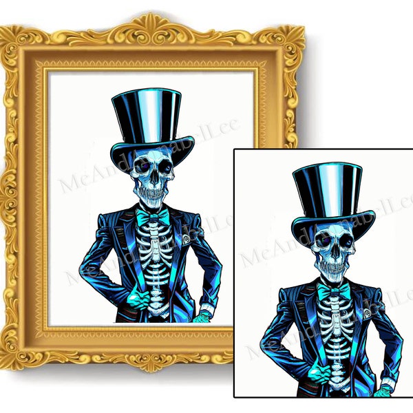 Digital Image Victorian Skeleton Gentleman Art Print | Cyber Gothic | Instant Download | Clipart | Halloween Illustration | Urban Art