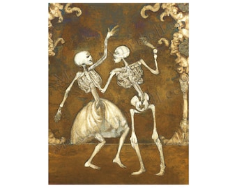 Danse Macabre Digital Art Print | Skeletons Dancing | Instant Download | Gothic Painting | Haunting Image | Halloween Artwork | Wall Art