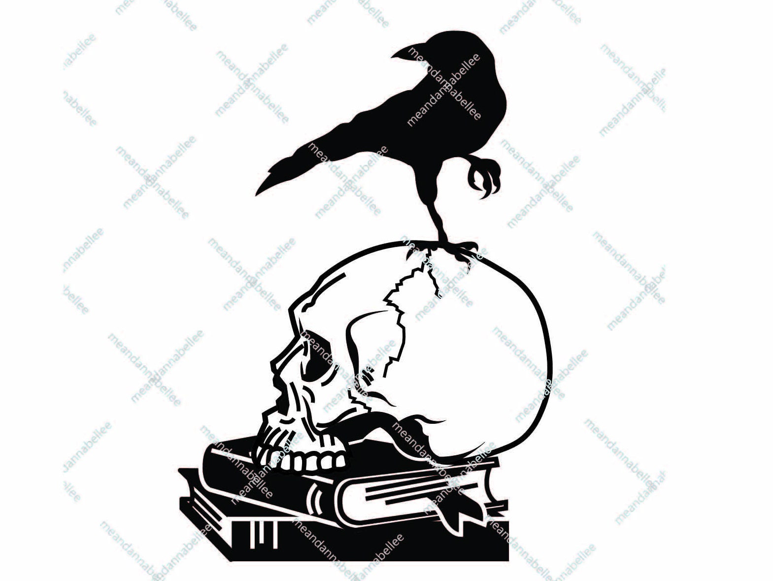 Raven on Skull on Stack of Books Image Digital Clipart | Etsy