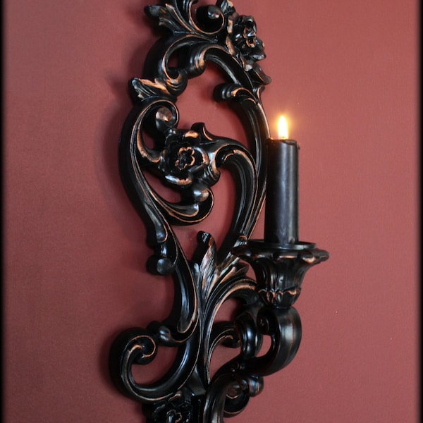 Victorian Gothic Wandleuchter Kerzenhalter | Vintage Siroko | Hollywood Regentschaft | Gothic Wohnkultur | Verzierter Barock Kerzenständer