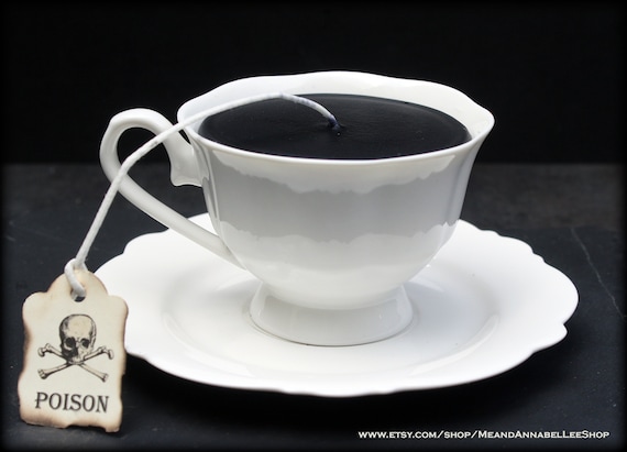 tobacco tea poison White Victorian Gothic Black Tea Cup Candle | Cup & Saucer | Tobacco Flower  Scented | Poison Skull Tea Tag | Goth Home Decor | Tea Party