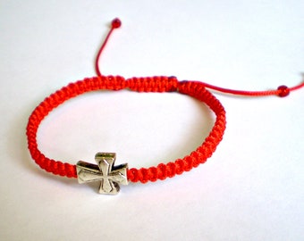 Cross Charm Bracelet, Bracelet with a cross, Protection From Evil Eye, Red String Bracelet, red bracelet