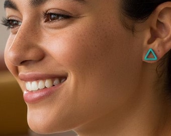 Teal Triangle Minimal Stud Earrings Copper Plated Geometric Design