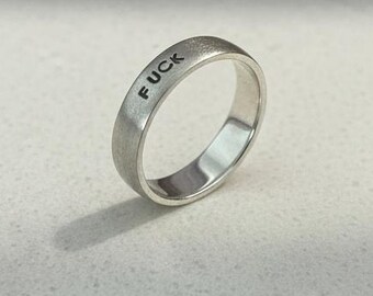 Silver Adjustable Ring with Hand-Stamped Word Design